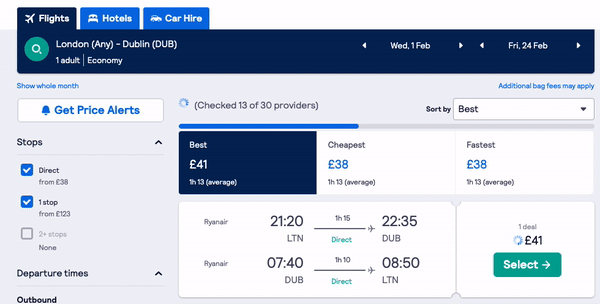 Skyscanner search sample loading